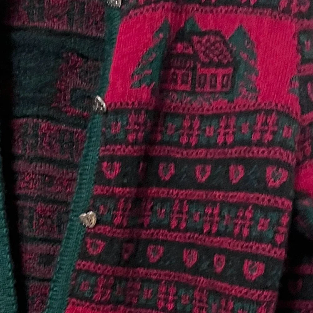Eagles Eye 80s vintage wool sweater green and red size L but is modern S - Picture 3 of 10